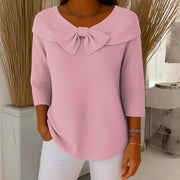 knitted bow solid color sweater - MRSLM