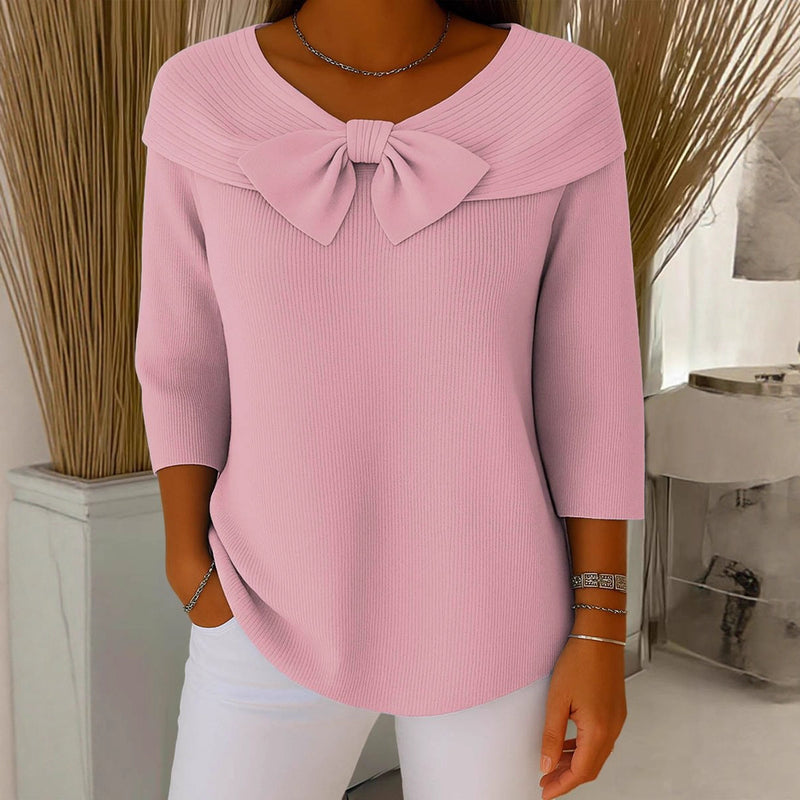 knitted bow solid color sweater - MRSLM