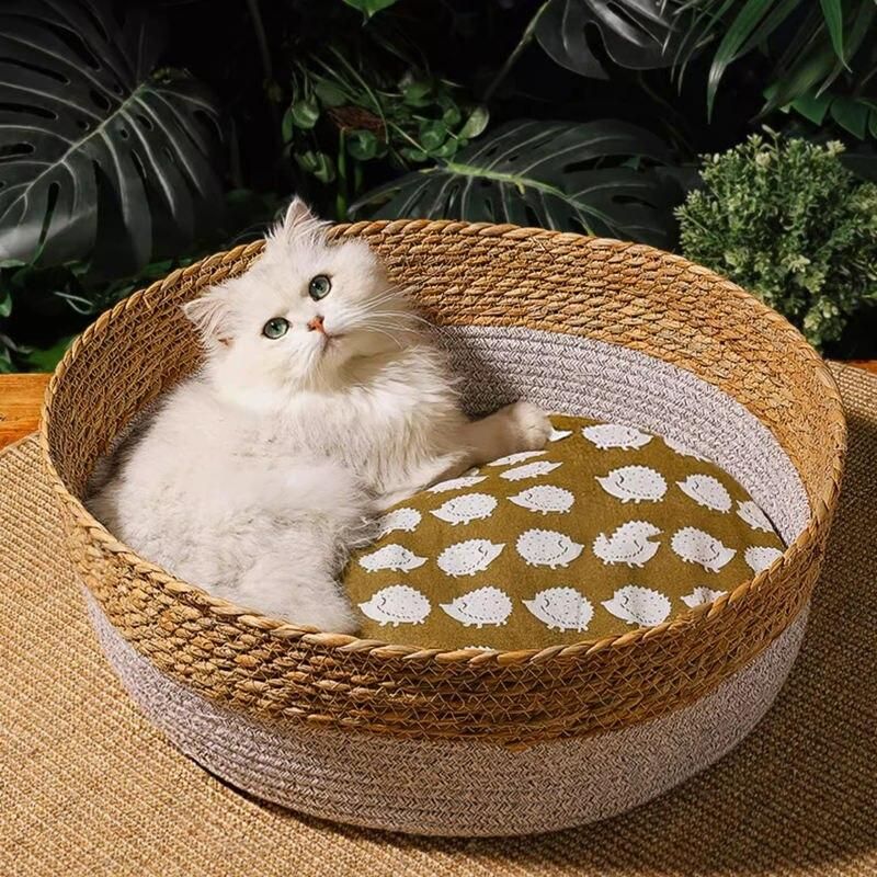 handwoven rattan cat bed, view 3 - MRSLM