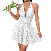 Women's floral halter flounce backless dress, view 5 - MRSLM