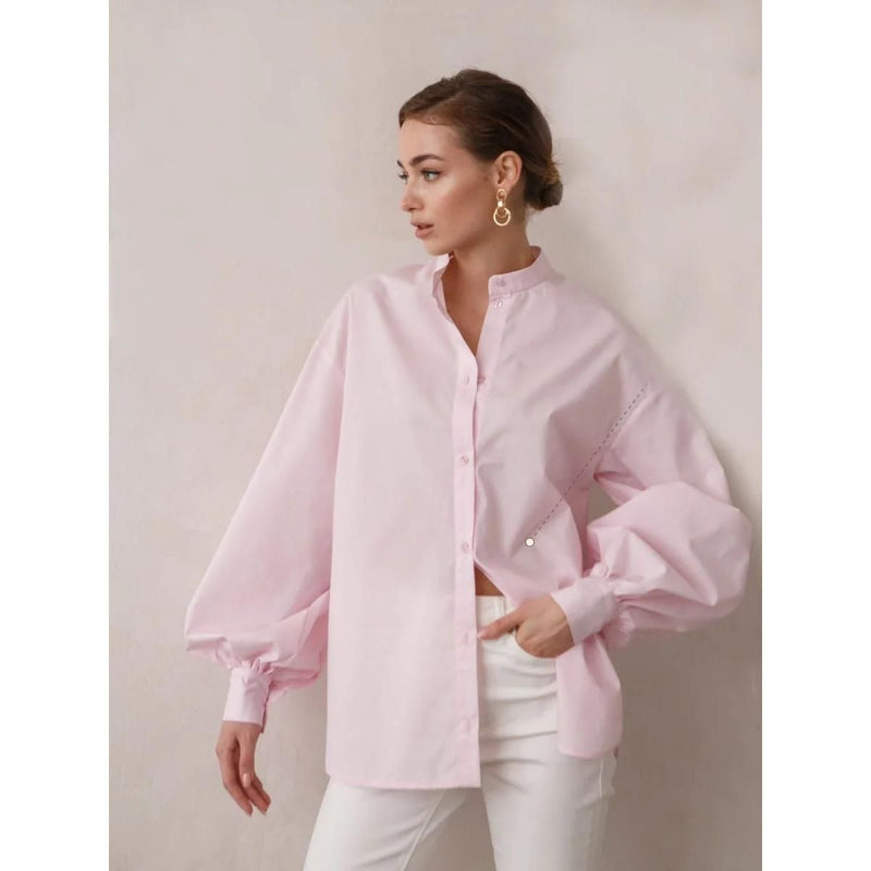 women's cotton lantern sleeve blouse, view 3 - MRSLM