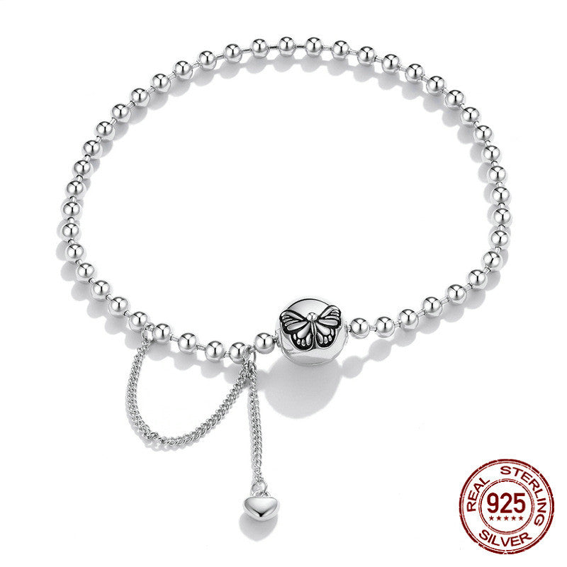 silver butterfly bead chain bracelet, view 5 - MRSLM