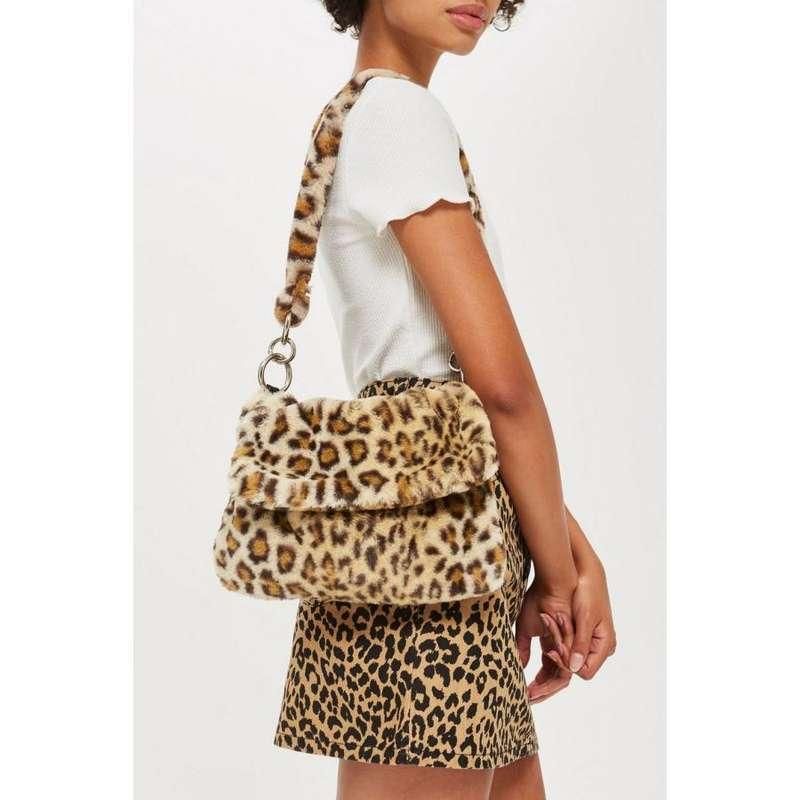 leopard print faux fur crossbody bag, view 2 - MRSLM