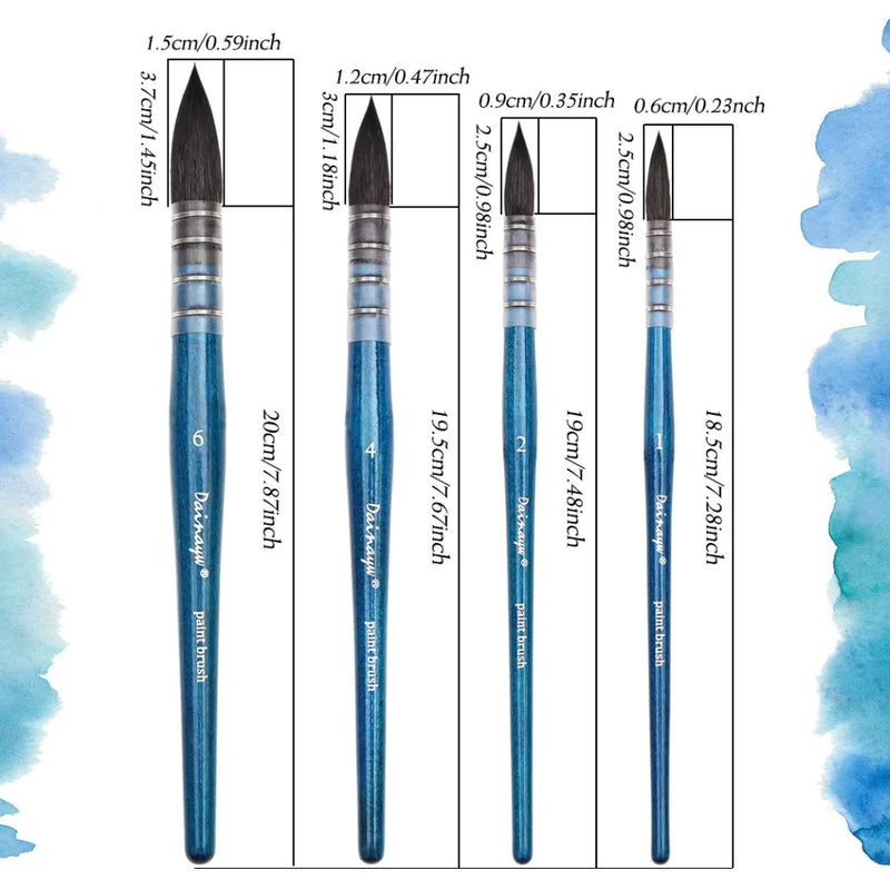 4-piece squirrel and horse hair watercolor brush set, view 7 - MRSLM