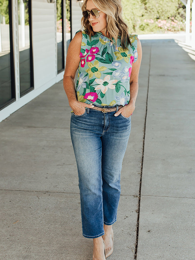 women's ruffle sleeve floral vest top, view 10 - MRSLM