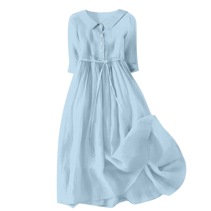 Pleated lace-up cotton long dress, view 4 - MRSLM