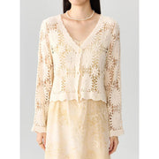 v-neck lace patchwork cardigan, view 3 - MRSLM