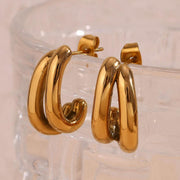 double layer banana shaped gold earrings - MRSLM