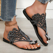Rhinestone flip-toe flat sandals, view 3 - MRSLM