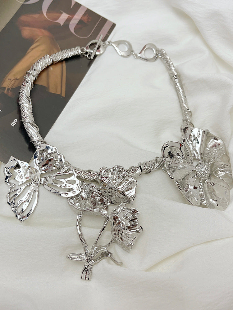 Metal vine flower pendant necklace, view 6 - MRSLM