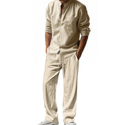 men's linen shirt and trousers beach set, view 4 - MRSLM