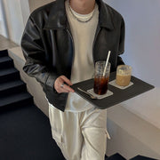 cropped pu leather jacket men polo collar - MRSLM