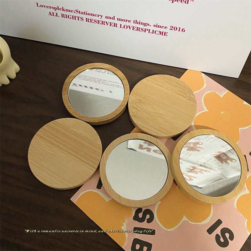 wooden portable mini makeup mirror, view 4 - MRSLM