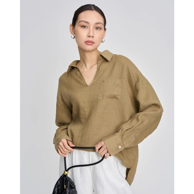 Linen V-neck shirt, view 10 - MRSLM