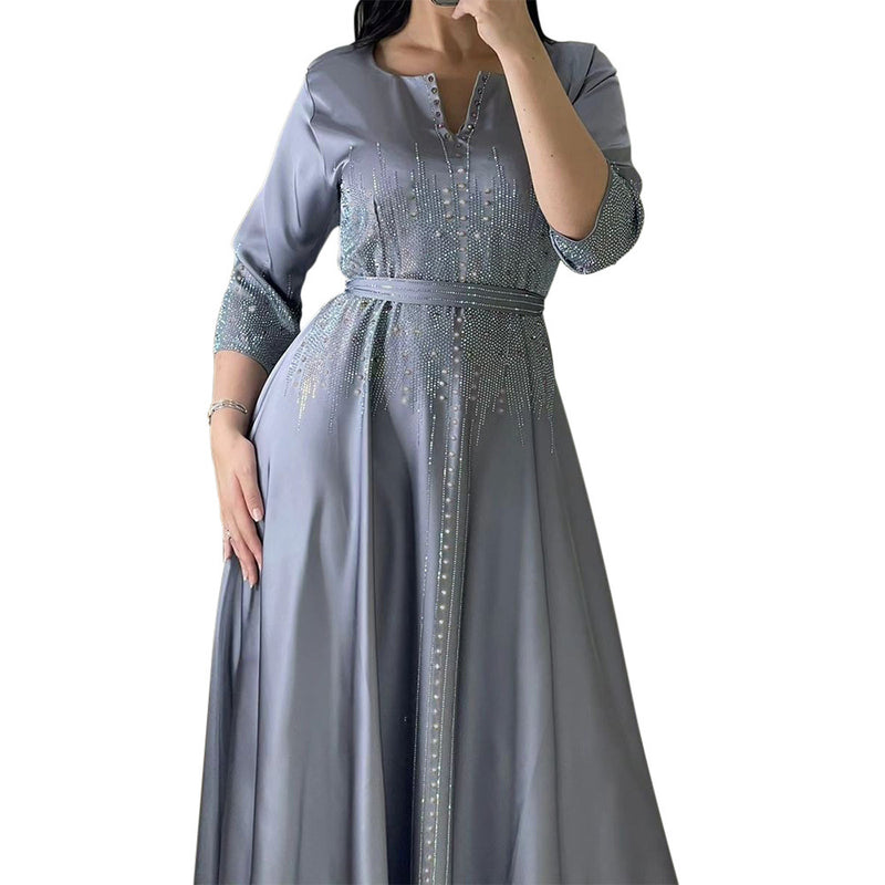 lace-up rhinestone long dress, view 5 - MRSLM
