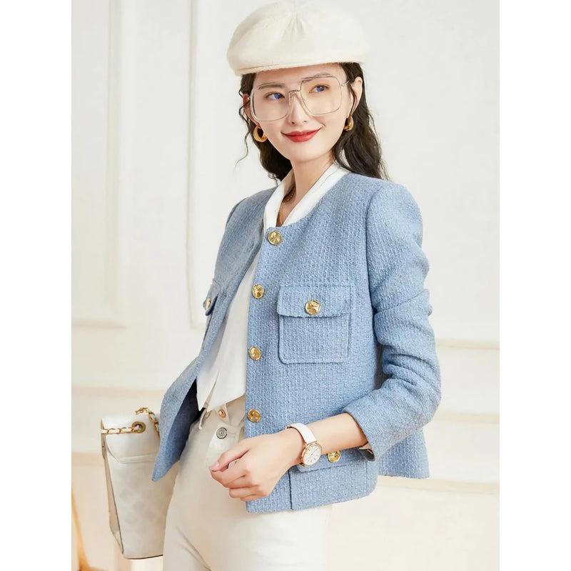 women's round neck long sleeve jacket, view 3 - MRSLM