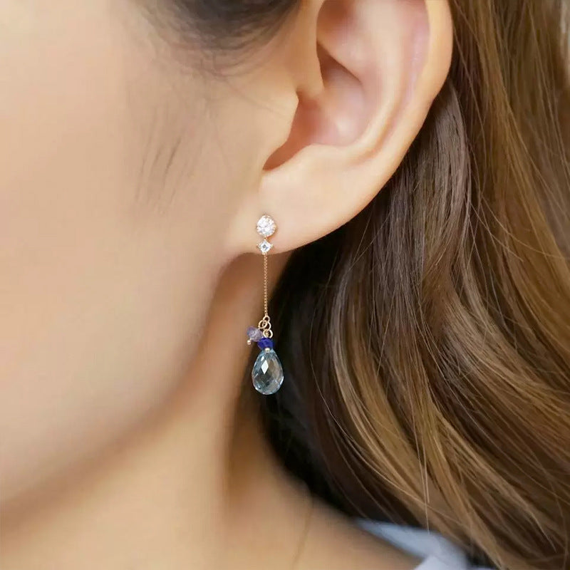 lapis lazuli blue zircon gold plated earrings, view 9 - MRSLM