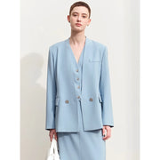 women's v-neck blazer with heart buckle, view 2 - MRSLM
