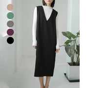 sleeveless V-neck long dress - MRSLM