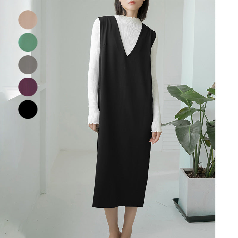 sleeveless V-neck long dress - MRSLM