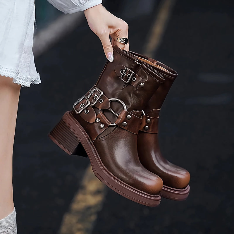 retro women's ankle motorcycle boots, view 6 - MRSLM
