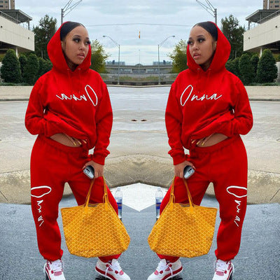 drawstring hooded printed top and trousers set - MRSLM