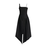 black sling slit dress, view 4 - MRSLM