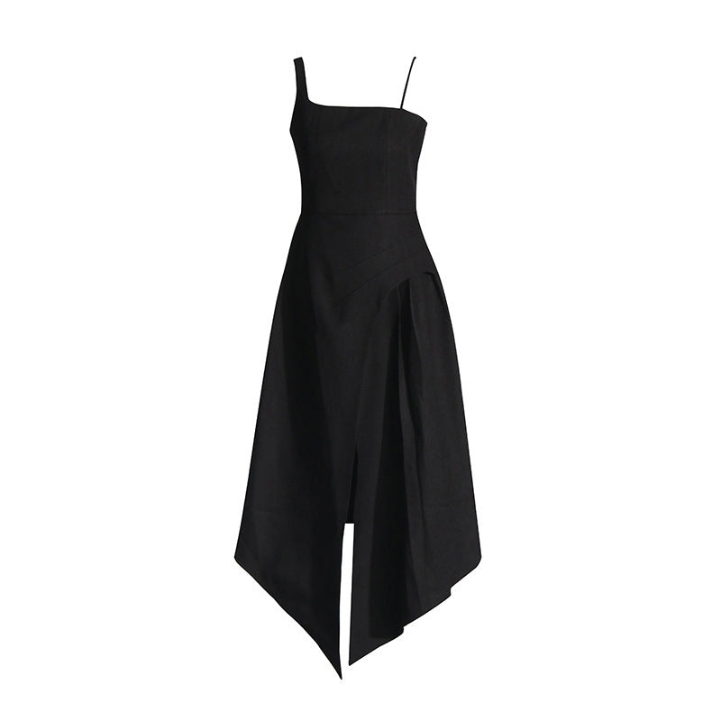 black sling slit dress, view 4 - MRSLM
