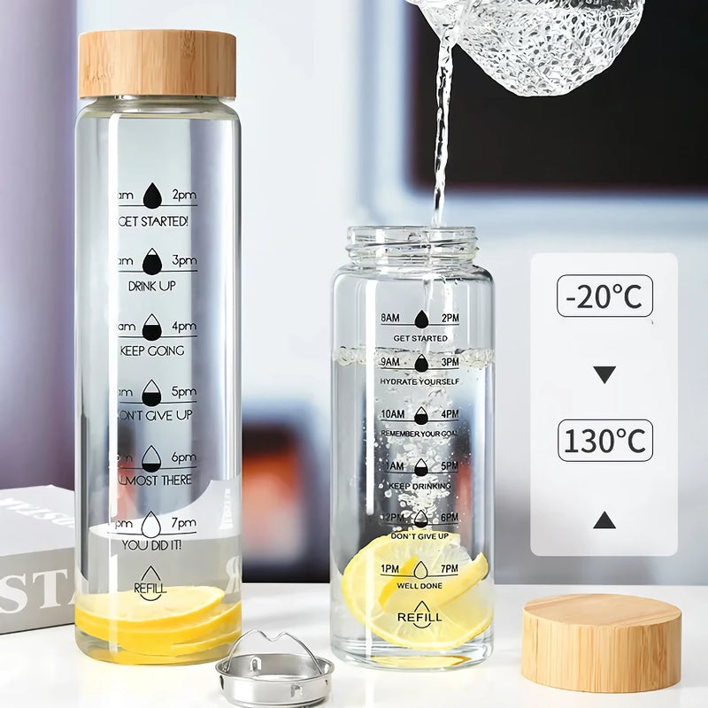 glass water bottle with time marker, view 6 - MRSLM