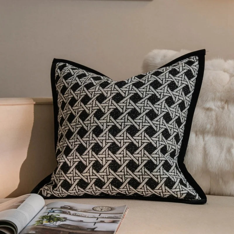 nordic geometric jacquard cushion cover, view 3 - MRSLM