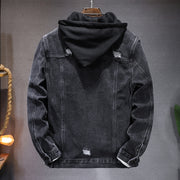 men's hooded denim jacket with holes, view 2 - MRSLM