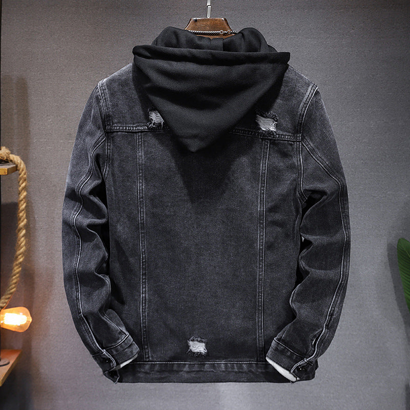 men's hooded denim jacket with holes, view 2 - MRSLM