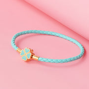 four-leaf clover braided leather bracelet, view 6 - MRSLM