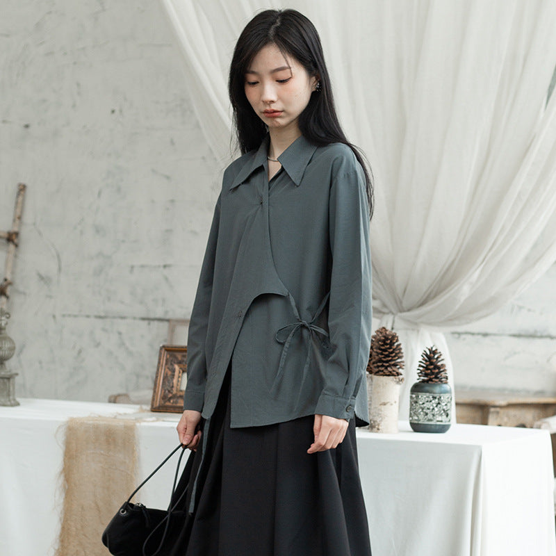 side lace-up waist loose shirt, view 6 - MRSLM