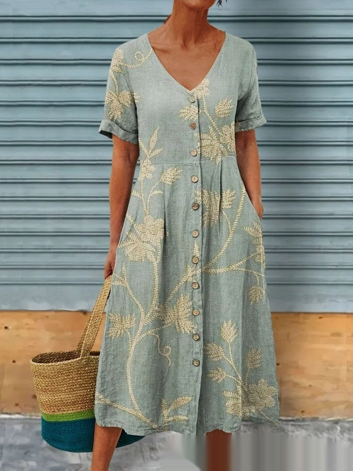 v-neck mid-length a-line dress, view 5 - MRSLM