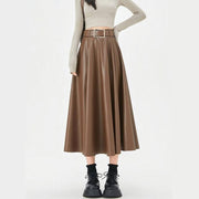 High-waist faux leather skirt with belt - MRSLM