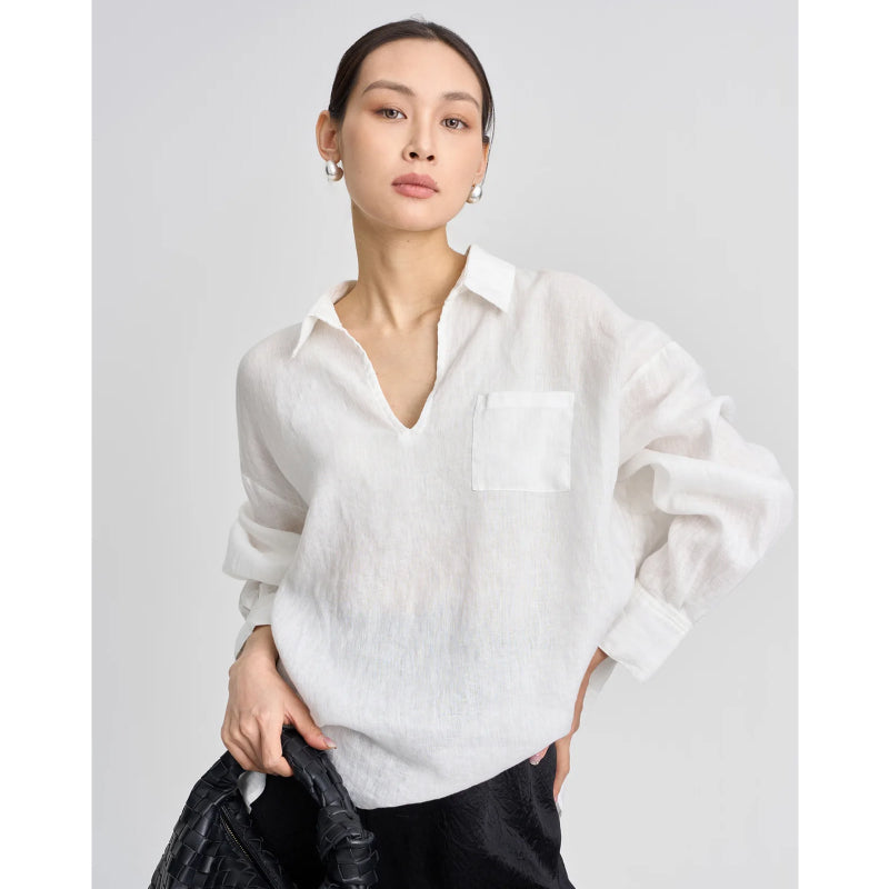 Linen V-neck shirt, view 3 - MRSLM