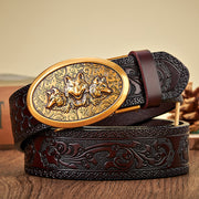 men's 3.5CM retro leather belt wolf buckle, view 4 - MRSLM