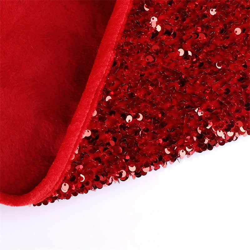 Red sequin Christmas tree skirt, view 5 - MRSLM