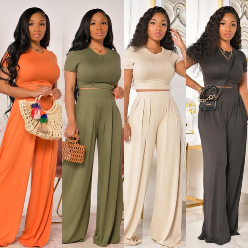 women's casual wide leg two-piece set - MRSLM