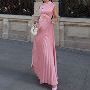 solid color pleated dress, slim fit - MRSLM