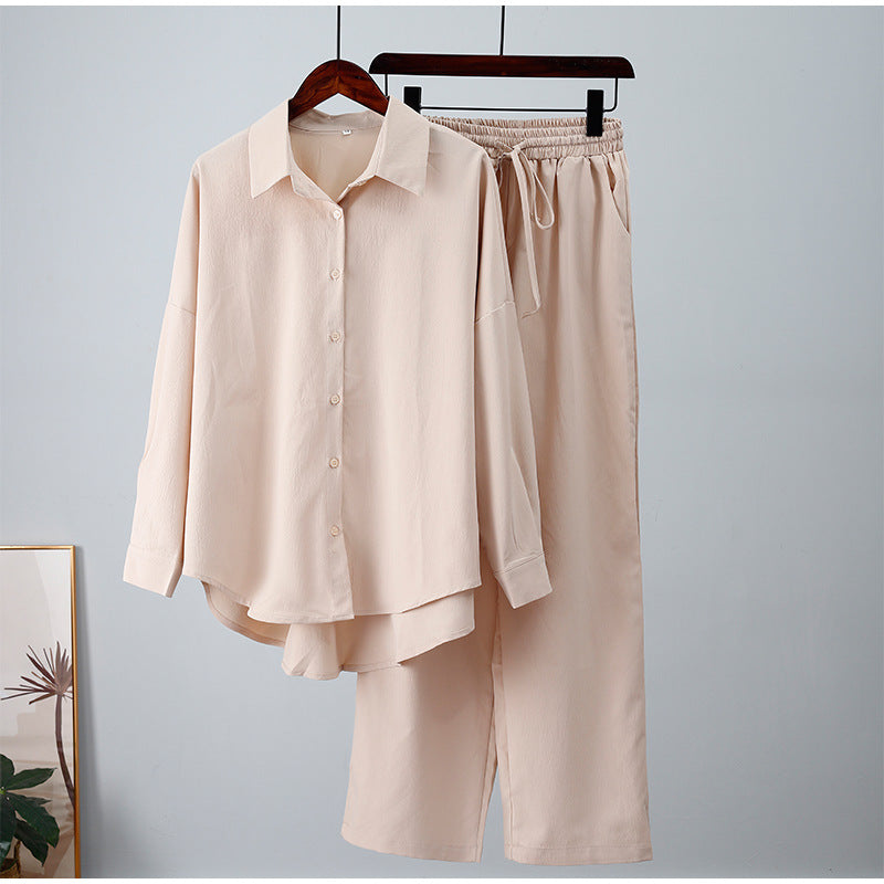 Autumn And Winter Loose Elastic Wrinkle Long-sleeved Shirt Wide-leg Pants Casual Suit