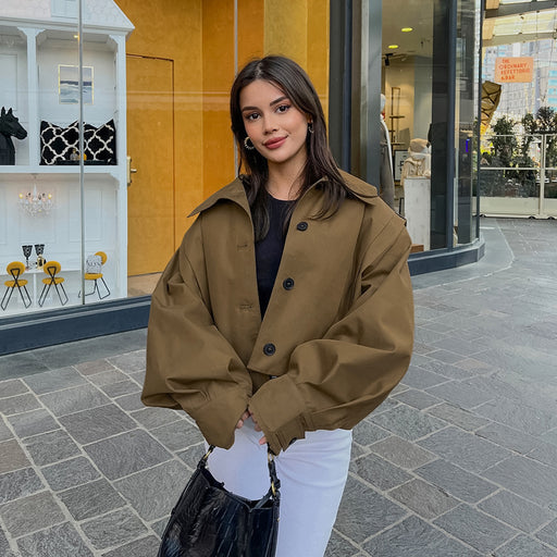khaki lapel single-breasted coat - MRSLM