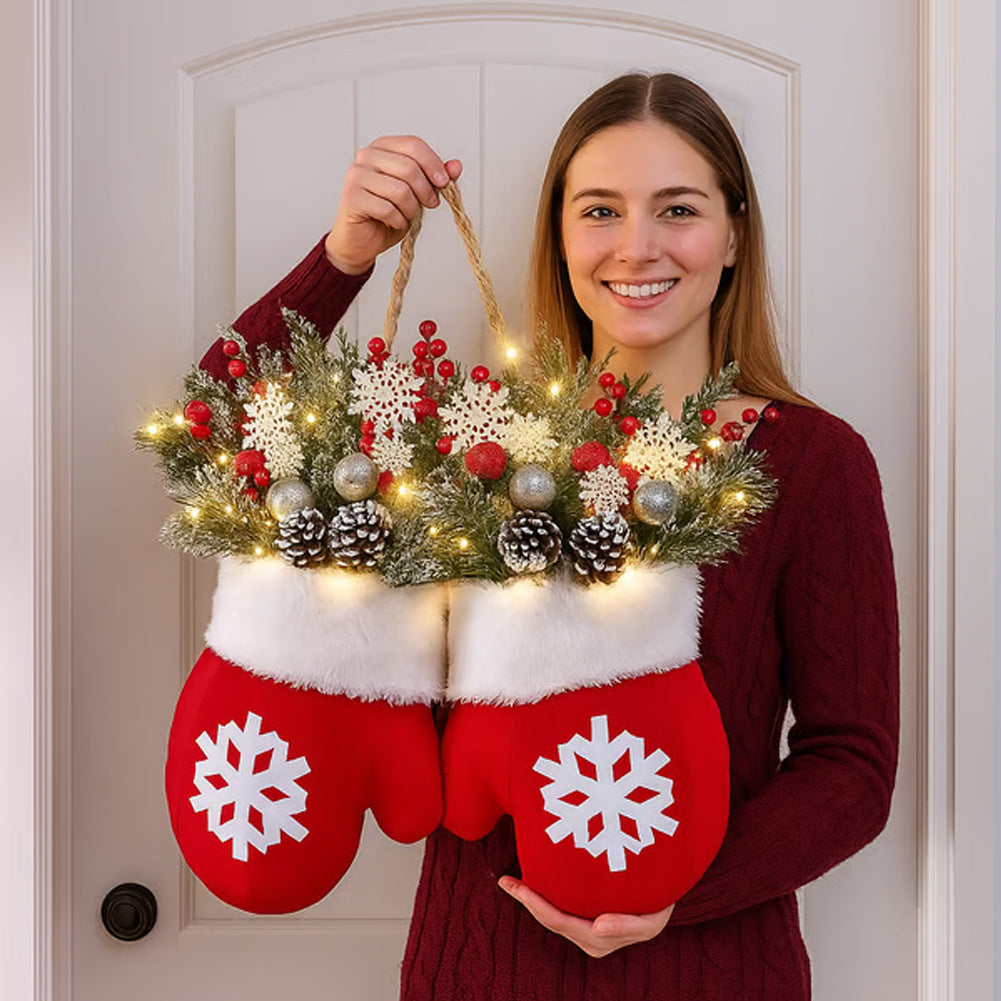 Christmas Mitten Door Wreath, Lighted or Plain