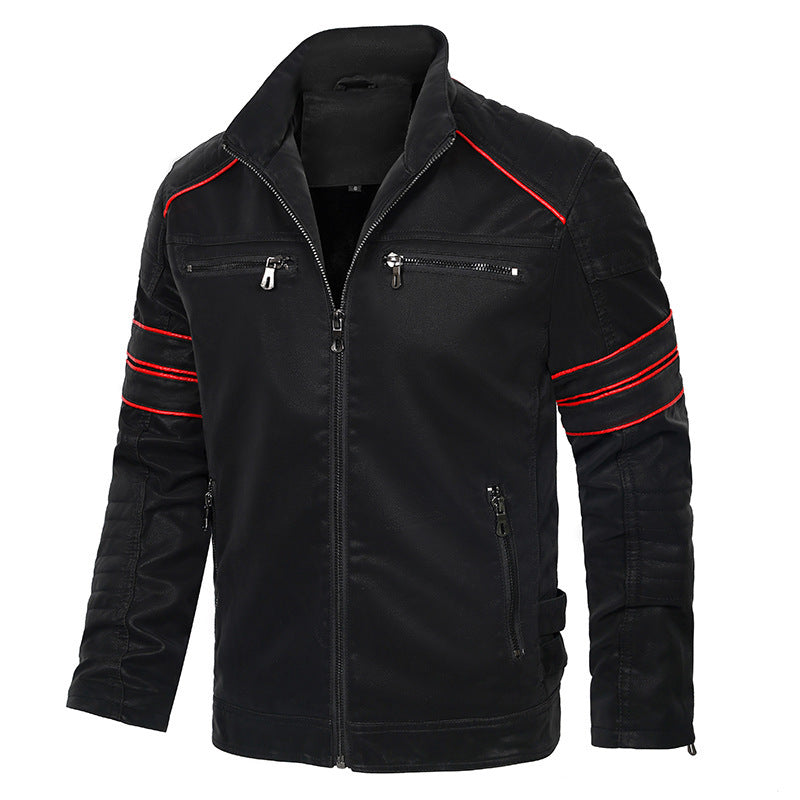 mens stand collar brushed pu leather jacket, view 2 - MRSLM