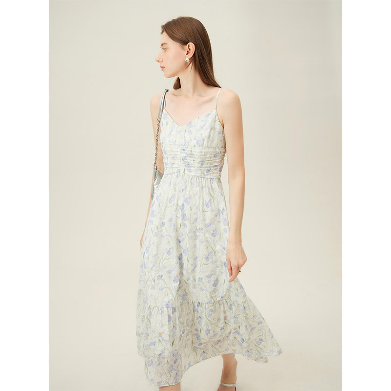 summer floral A-line midi dress, view 4 - MRSLM