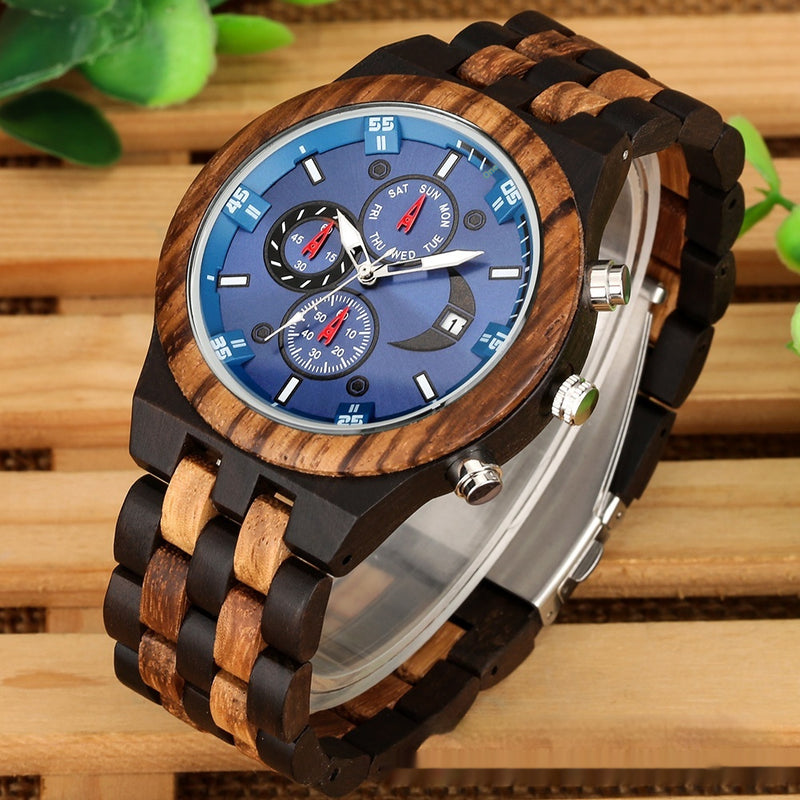 full wood band quartz watch, view 2 - MRSLM