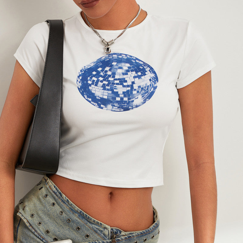 floral disco ball print T-shirt, view 7 - MRSLM