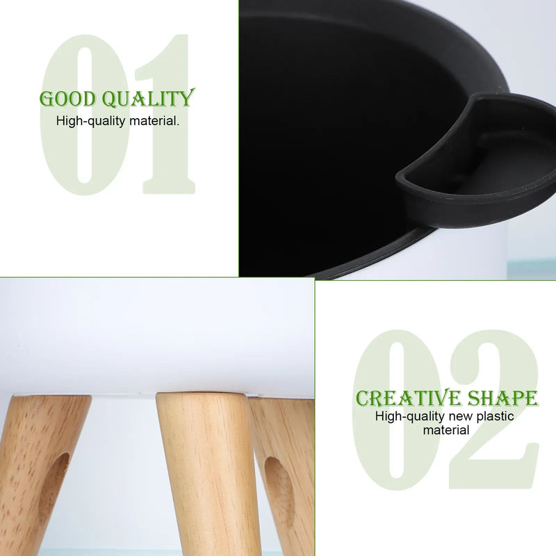 Modern self-watering planter with wooden stand, view 5 - MRSLM