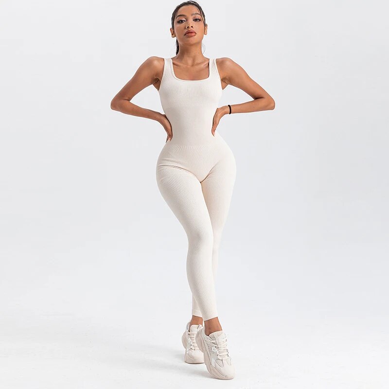 square neck bodycon yoga jumpsuit, view 15 - MRSLM